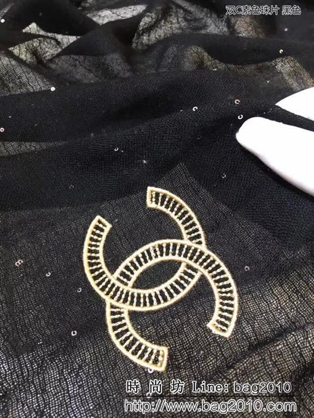 CHANEL香奈兒蓬鬆加厚款 雙C素色珠片羊絨長圍巾 LLWJ6048